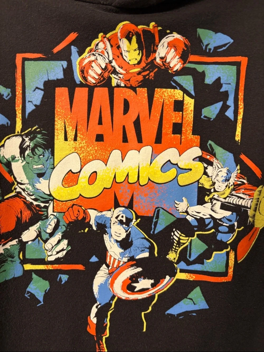 Marvel Black Hoodie with Colorful Comic Heroes Graphic Size SM - Picture 3 of 5